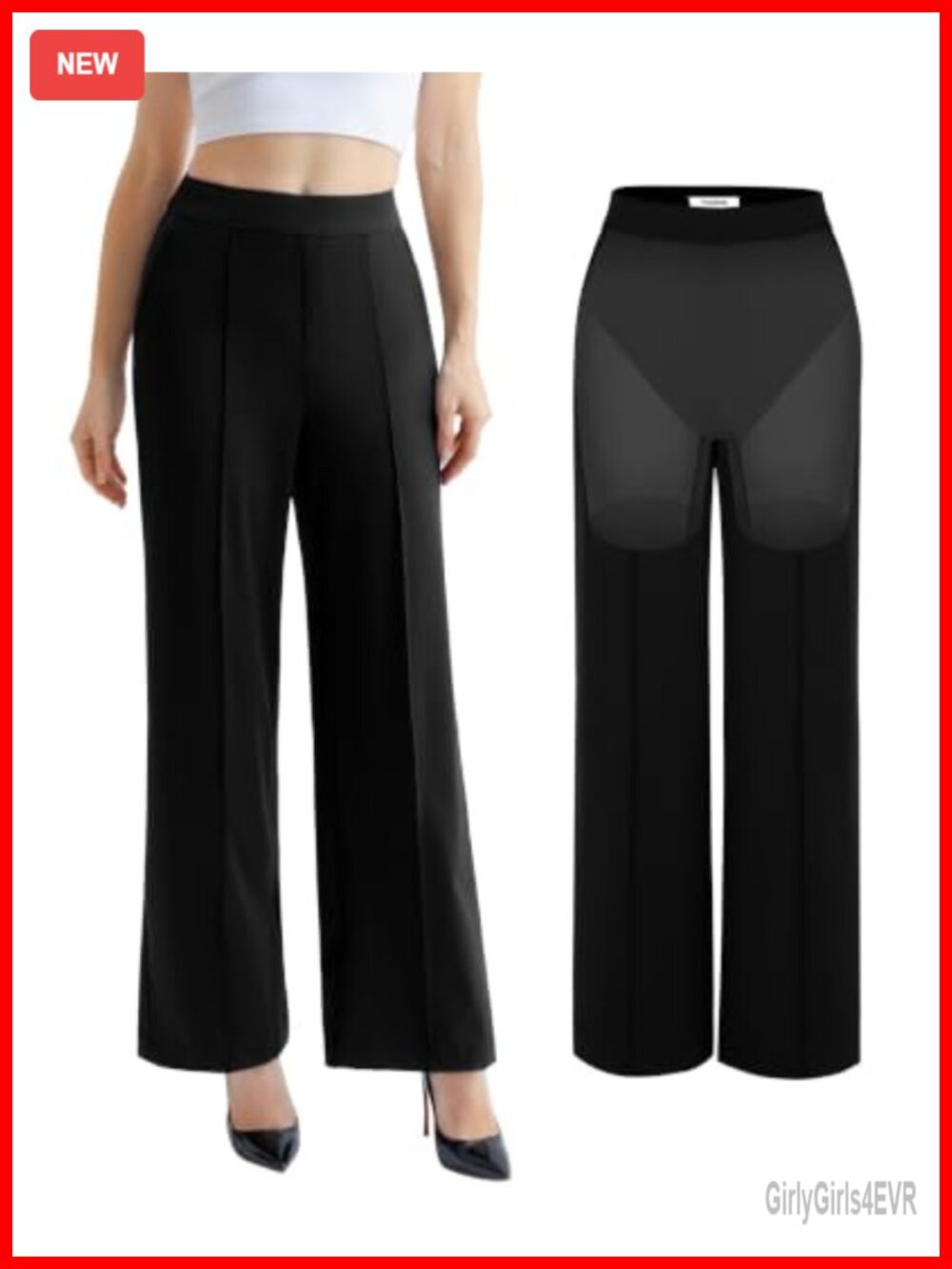 Popilush Womens Built-in Shapewear Dress Pants Tummy Control Pockets Wide Leg